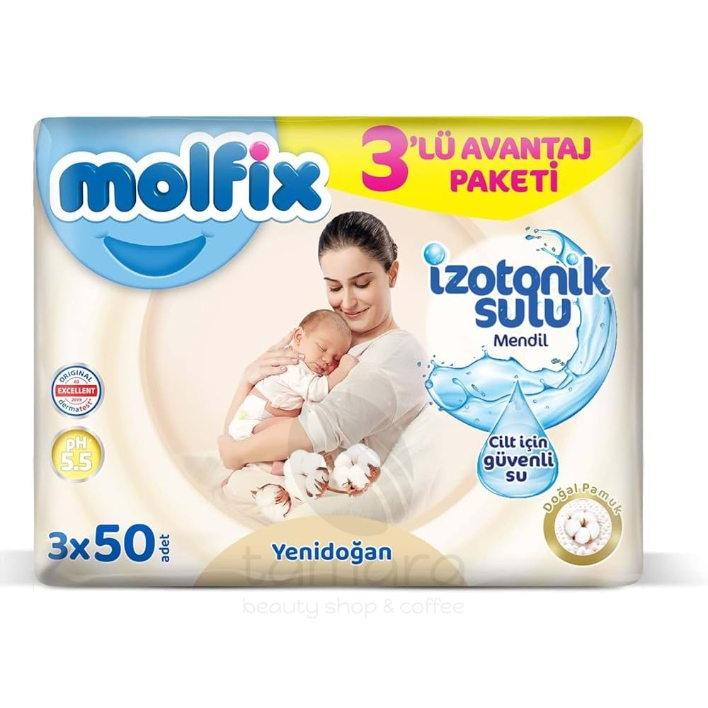 Molfix Yenidoğan İzotonik Sulu Islak Havlu 3 x 50 Yaprak