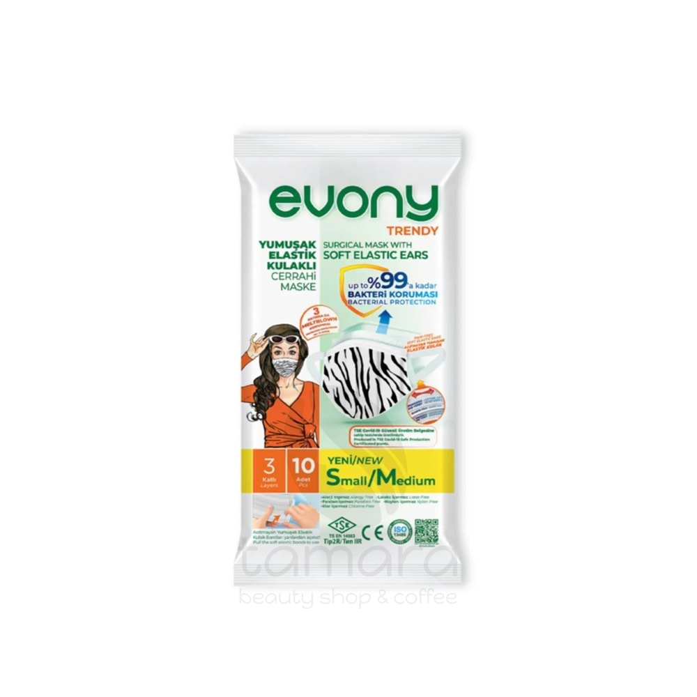 Evony Elastik Kulaklı Trendy Desenli Maske 10lu