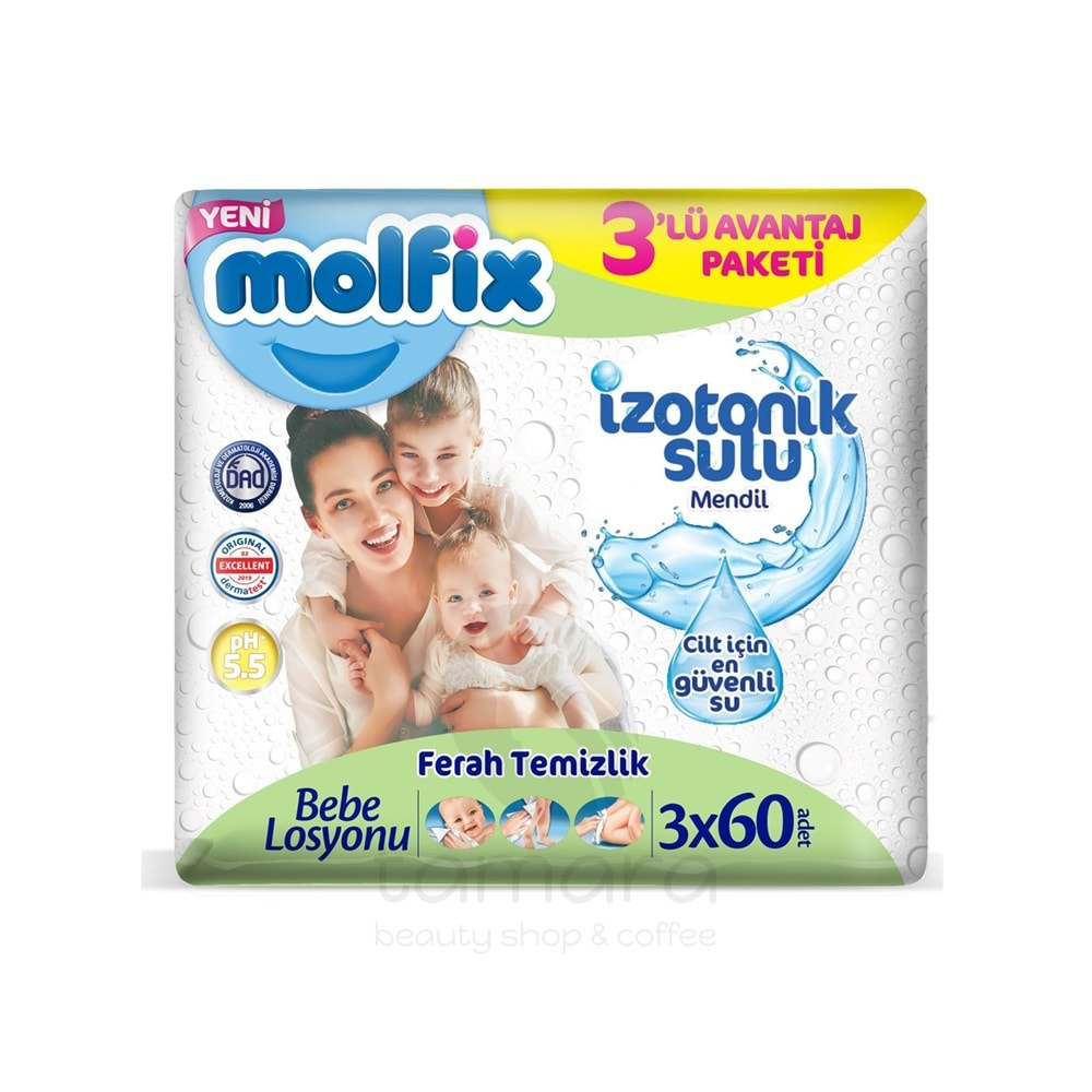 Molfix İzotonik Sulu Mendil Ferah Temizlik 3x60 Adet