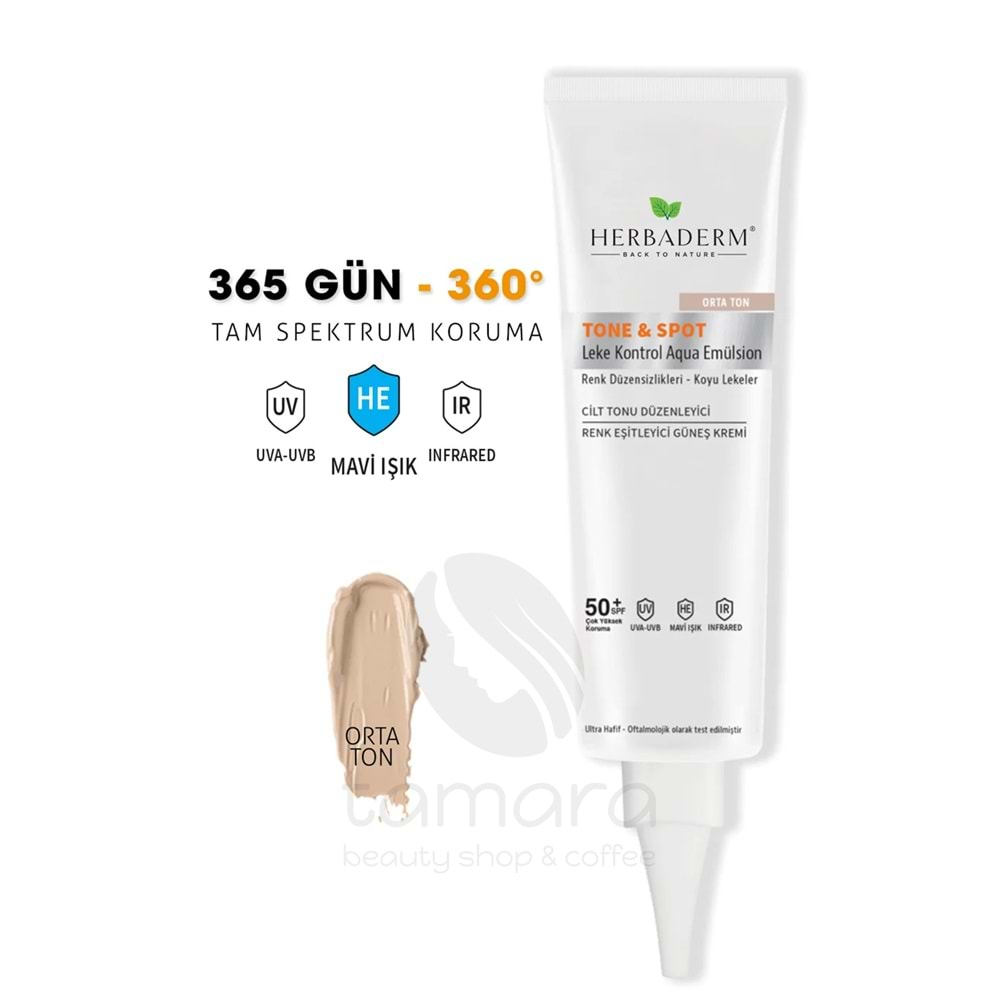 Herbaderm Tone & Spot, Lekeli Cilt için Nem G. Kremi, M. Işık, UVA,UVB 50+SPF