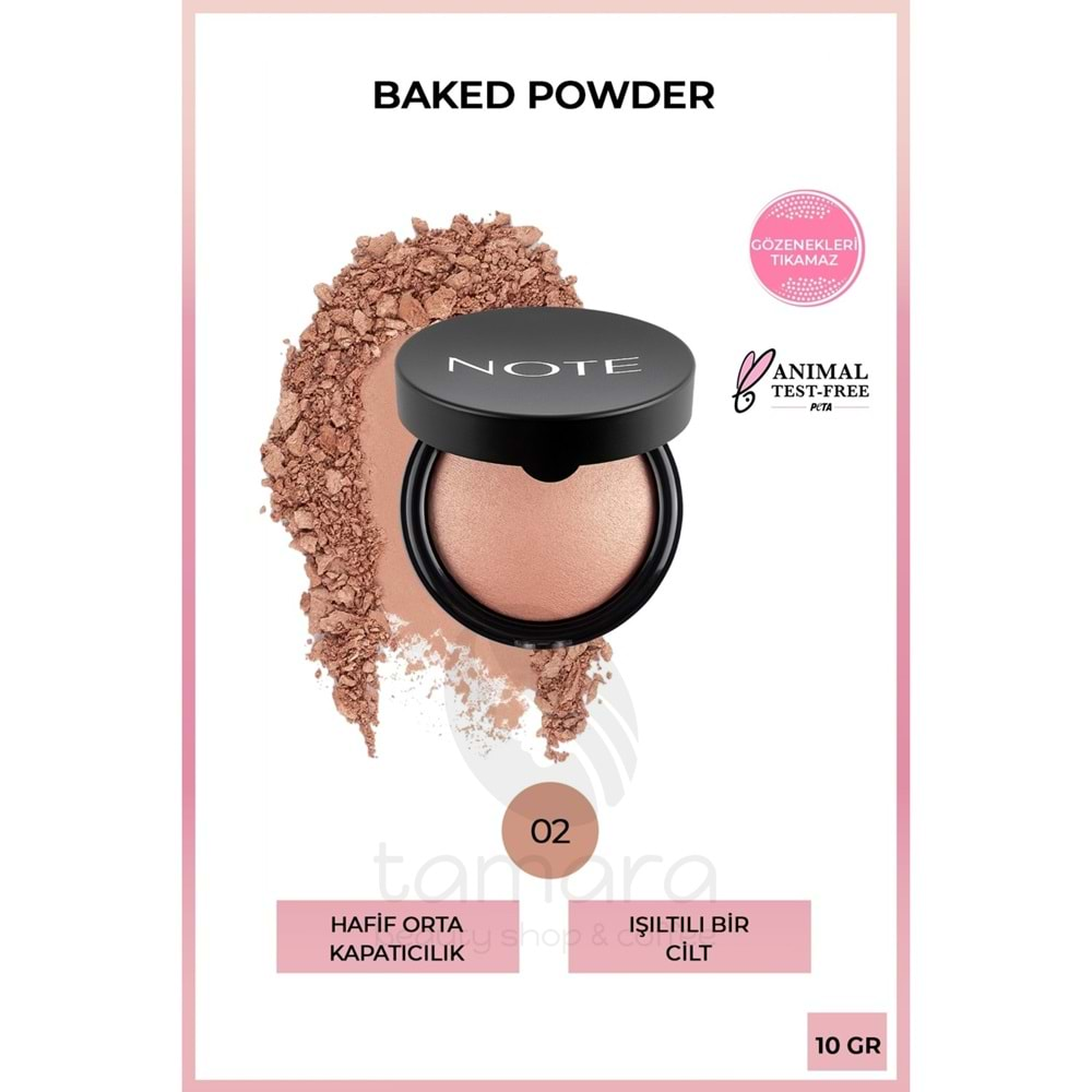 Note Baked Powder Işıltılı Bitişli Highlighter Toz Yüz Pudrası 02 Honey Warm