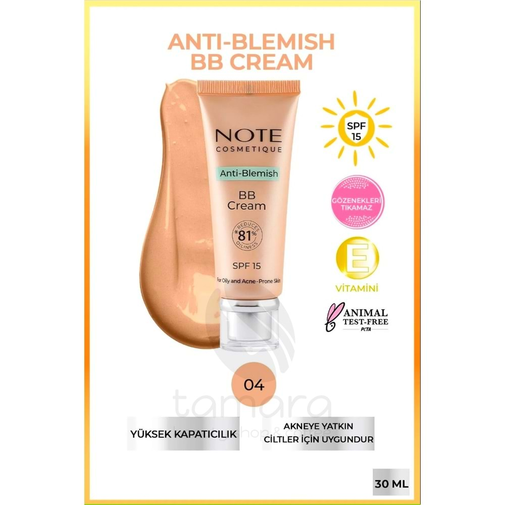 Note Anti-Blemish BB Cream Akneye Yatkın Ciltler SPF 15 BB Krem 04