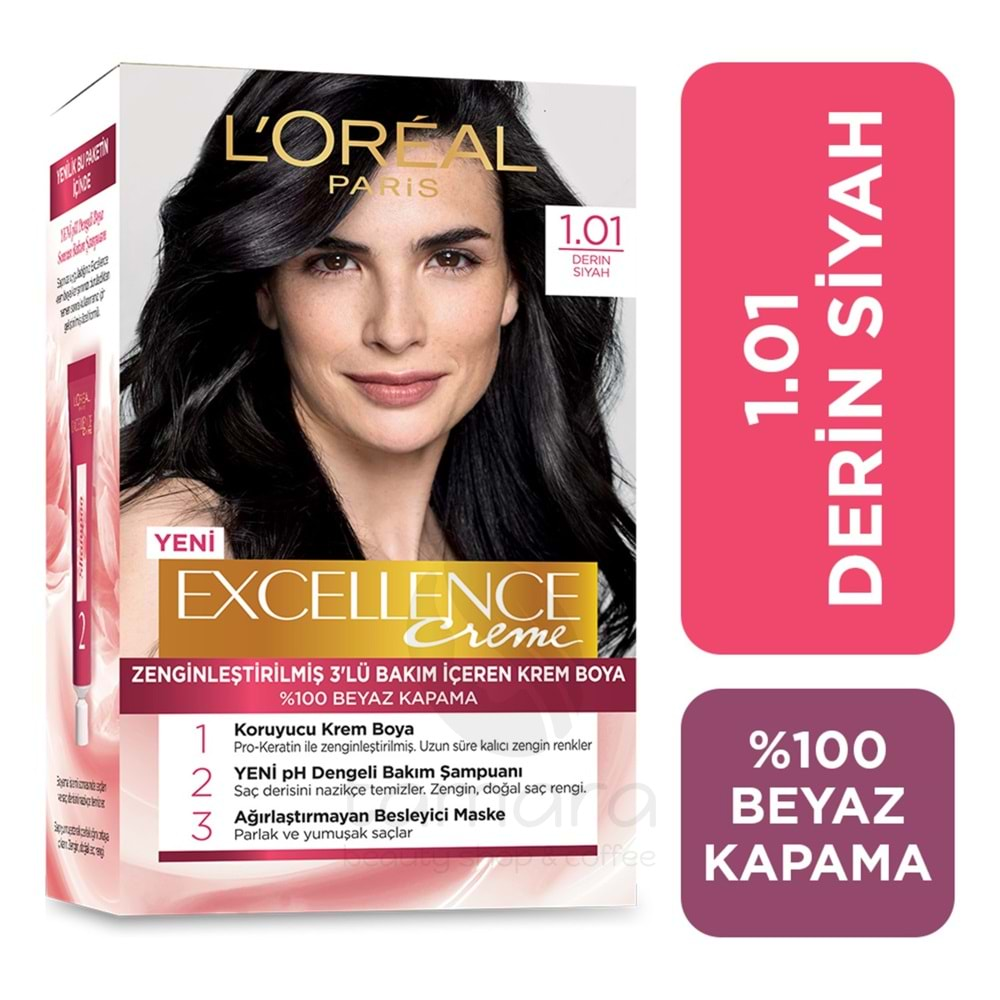 Loreal Paris Excellence Creme Saç Boyası 1.01 Derin Saf Siyah