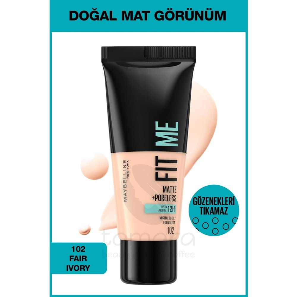 Maybelline New York Fit Me Matte+Poreless Fondöten - 102 Fair Ivory