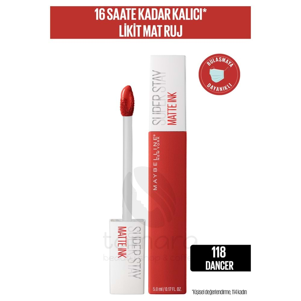 Maybelline New York Super Stay Matte Ink Likit Mat Ruj - 118 Dancer - Kiremit Kırmızı