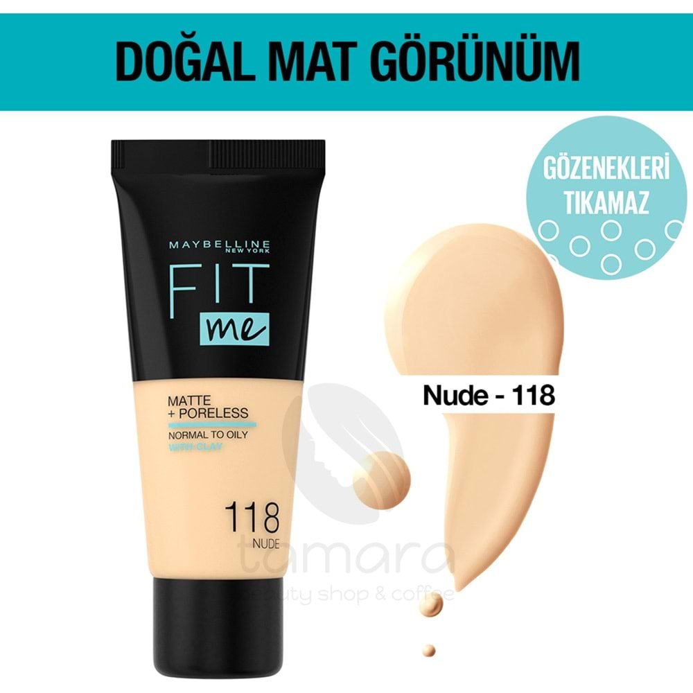 Maybelline New York Fit Me Matte+Poreless Fondöten 118 Nude