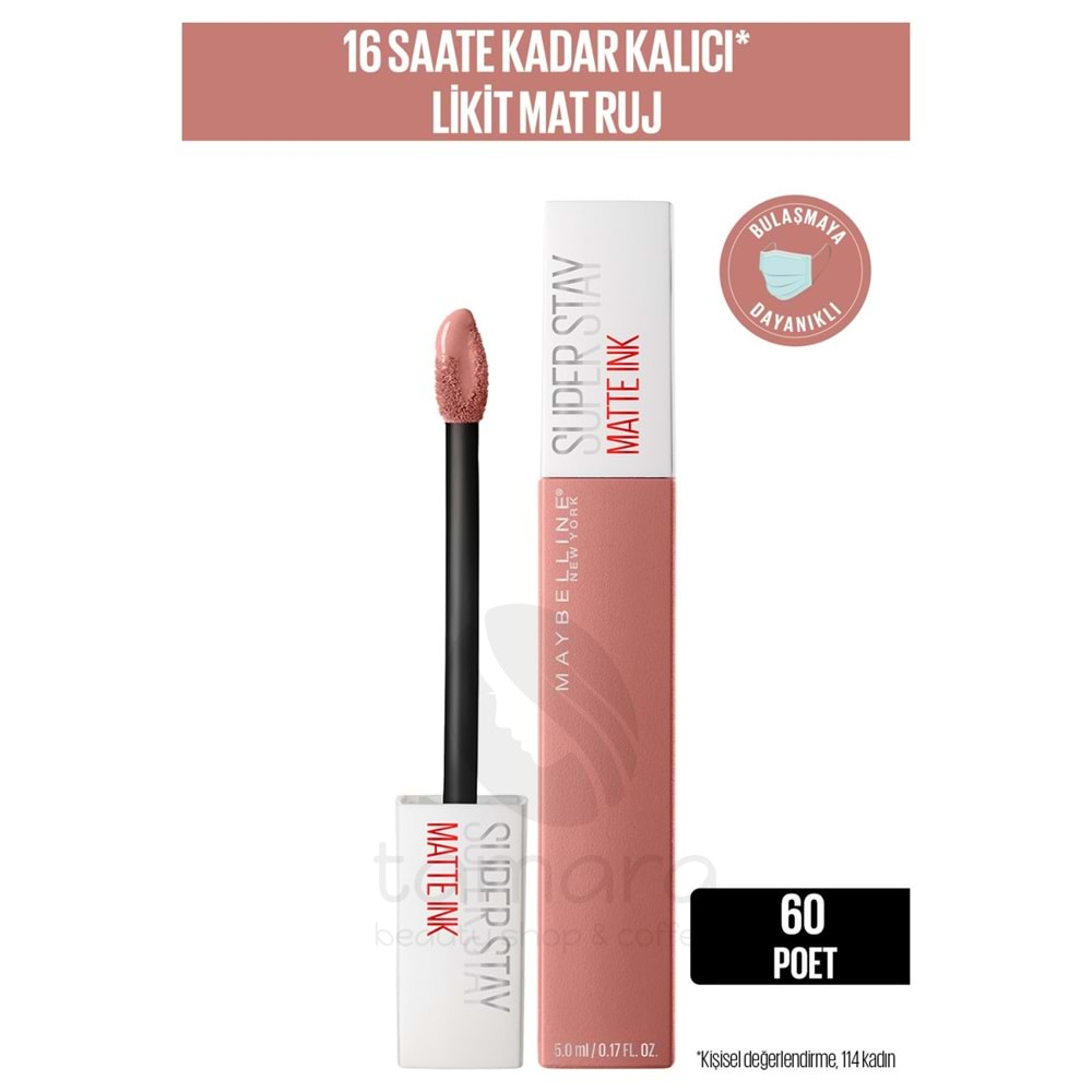 Maybelline New York Super Stay Matte Ink Likit Mat Ruj - 60 Poet - Nude