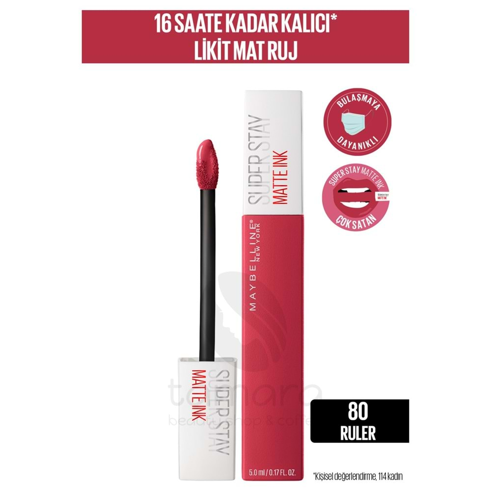 Maybelline New York Super Stay Matte Ink Likit Mat Ruj - 80 Ruler - Kırmızı/Pembe