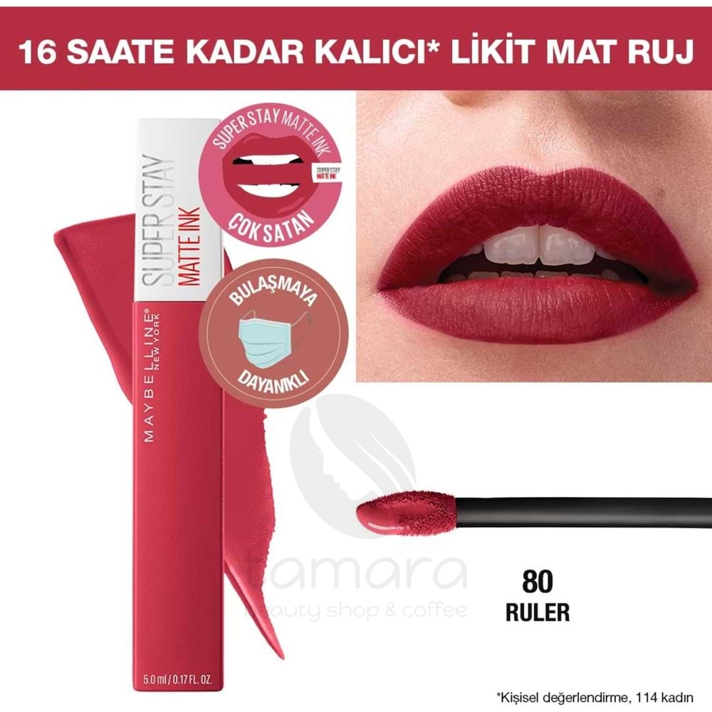 Maybelline New York Super Stay Matte Ink Likit Mat Ruj - 80 Ruler - Kırmızı/Pembe