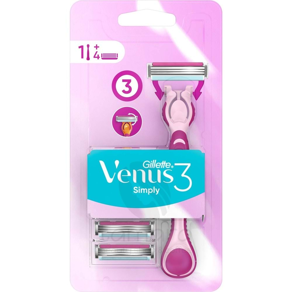 Gillette Simply Venus 3 Tıraş Makinesi + 4 Yedek