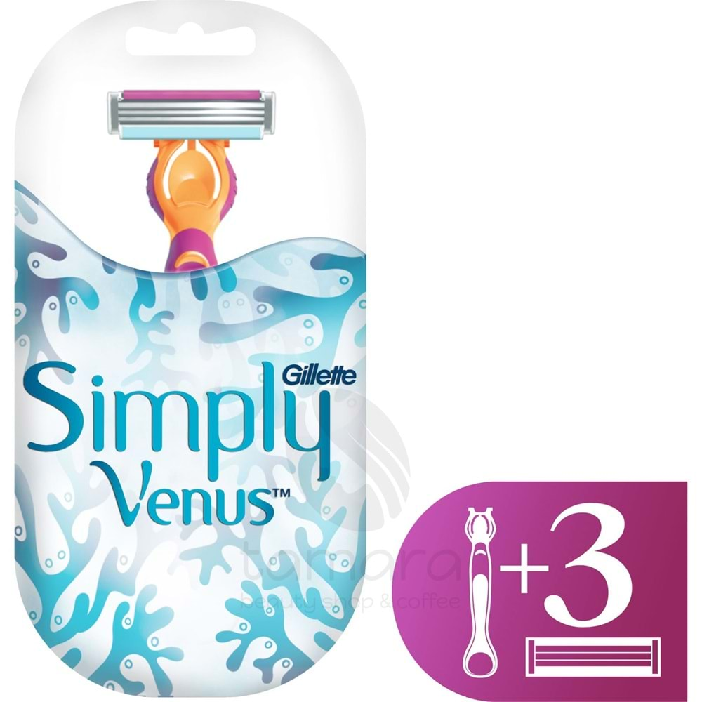 Gillette Simply Venus 3 Tıraş Makinesi + 3 Yedek Tıraş Bıçağı