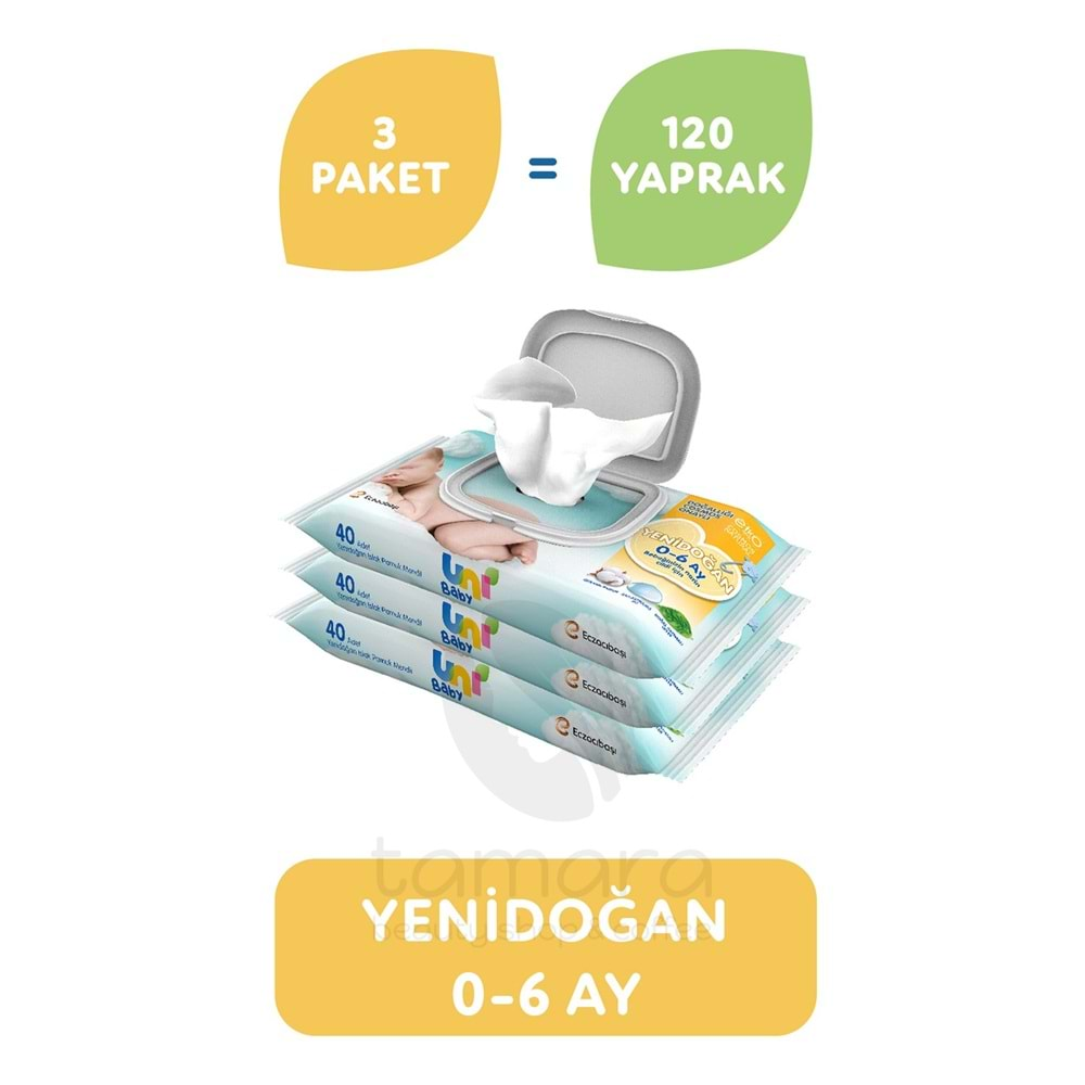 Uni Baby Yenidoğan Islak Mendil 3'lü 120 Yaprak