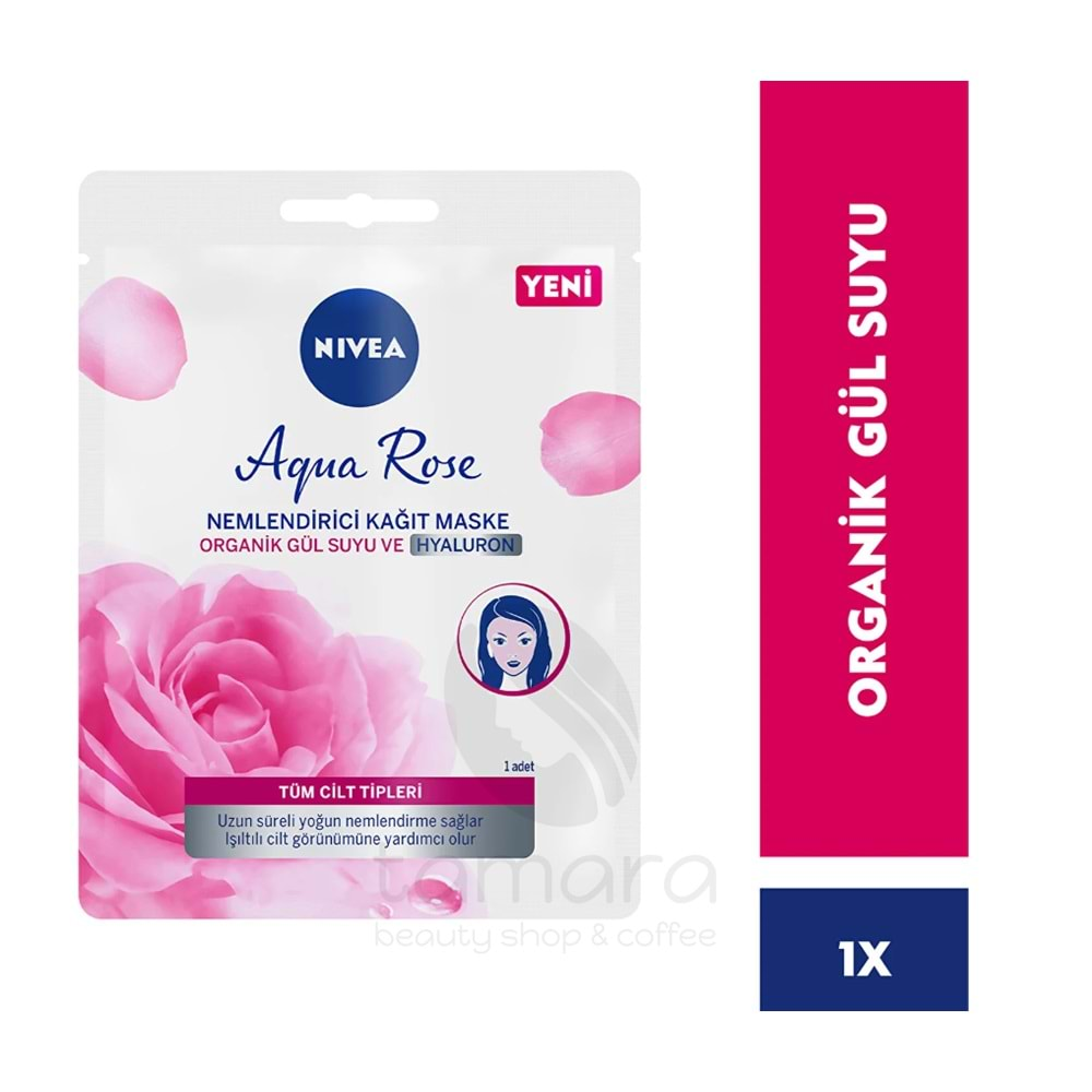 Nivea Aqua Rose Hyaluron ve Organik Gül Suyu İçeren Nemlendirici Yüz Kağıt Maskesi