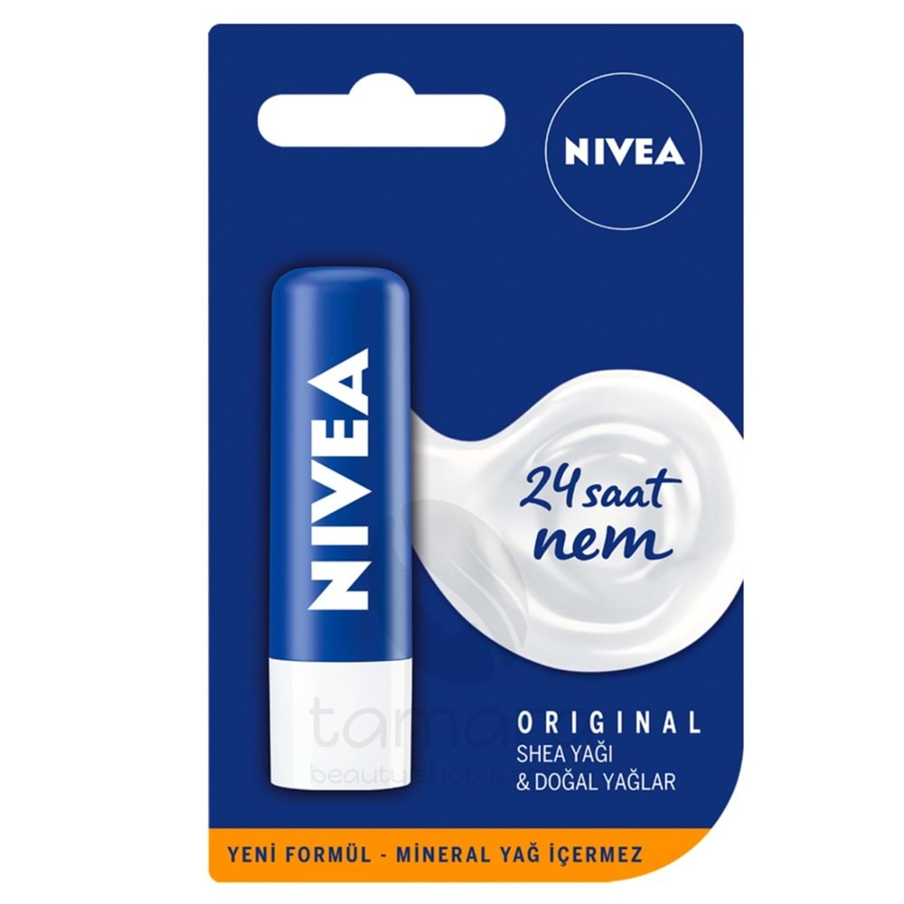 Nivea Original Care Dudak Bakım Kremi (4,8gr), 24 Saat Nem, Shea Yağı ve Doğal Yağlar