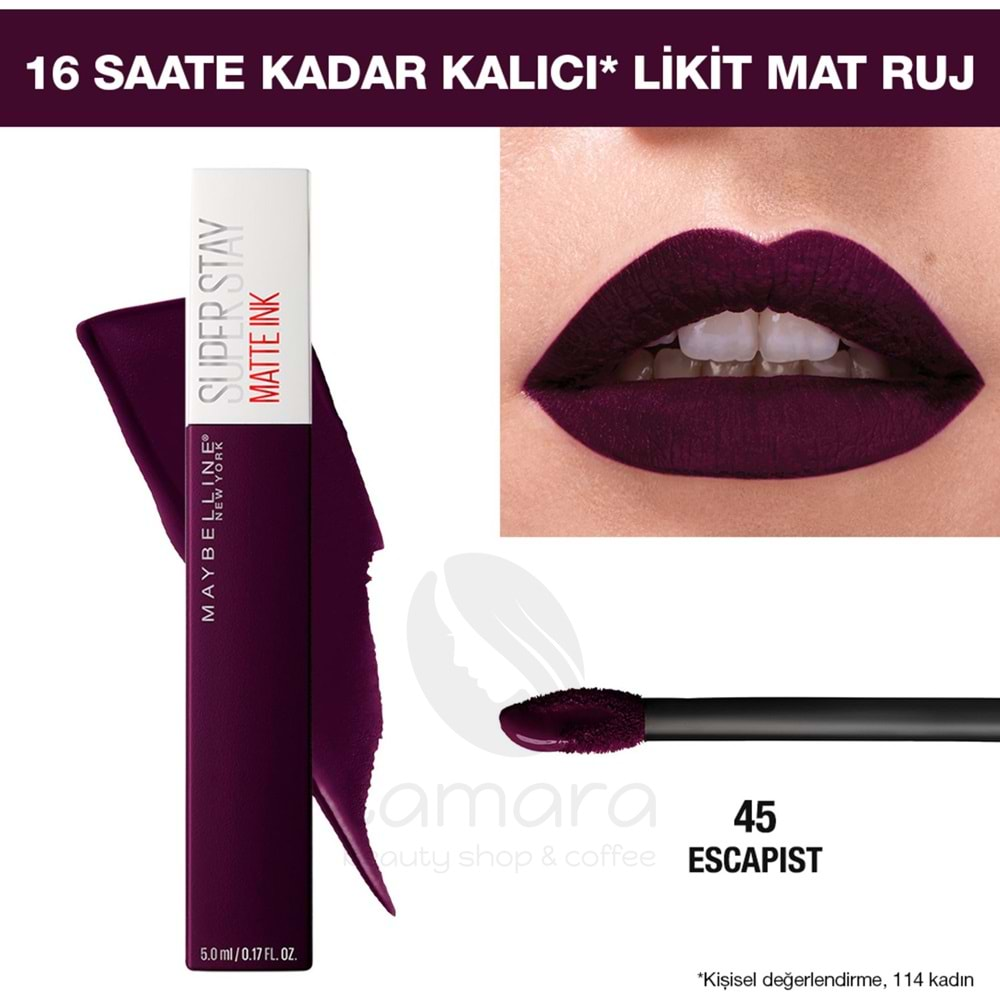 Maybelline New York Super Stay Matte Ink Likit Mat Ruj - 45 Escapist - Koyu Mürdüm