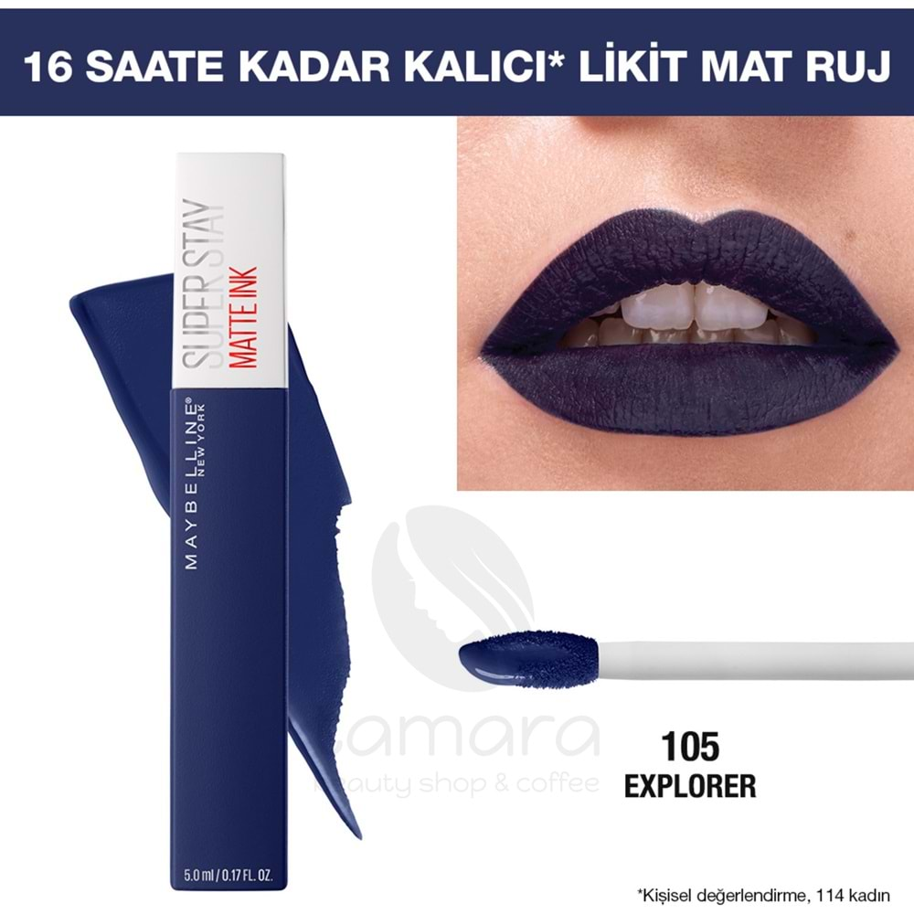 Maybelline New York Super Stay Matte Ink Likit Mat Ruj - 105 Explorer - Lacivert