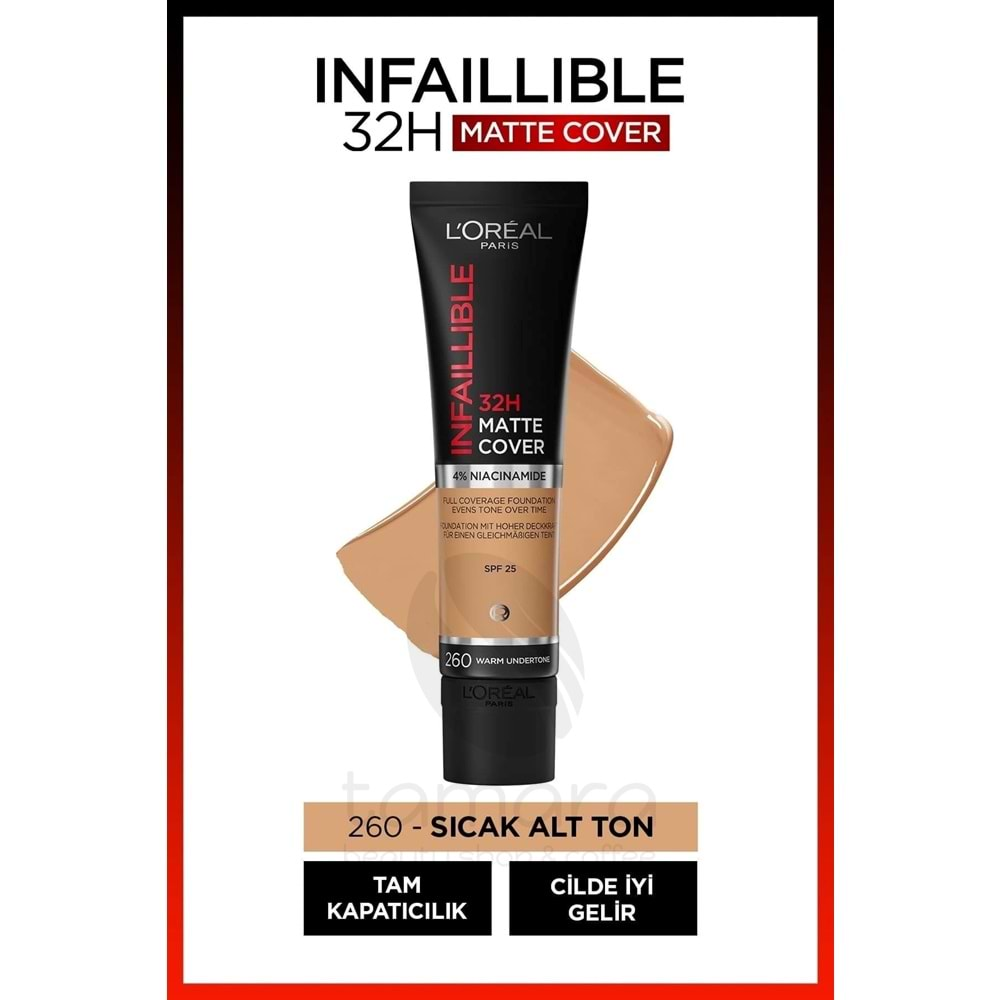 Loreal Paris Infaillible 32h Matte Cover Yüksek Kapatıcı Fondöten - 260 Sıcak Alt Ton