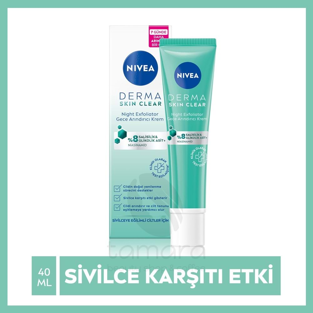 Nivea Derma Skin Clear Night Exfoliator Gece Arındırıcı Krem 40ml