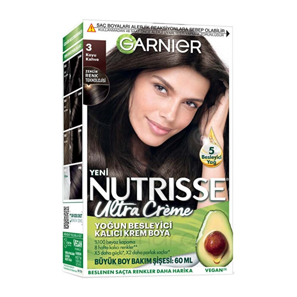 Garnier Nutrisse Yoğun Besleyici Kalıcı Krem Saç Boyası 3 Koyu Kahve 160 ml