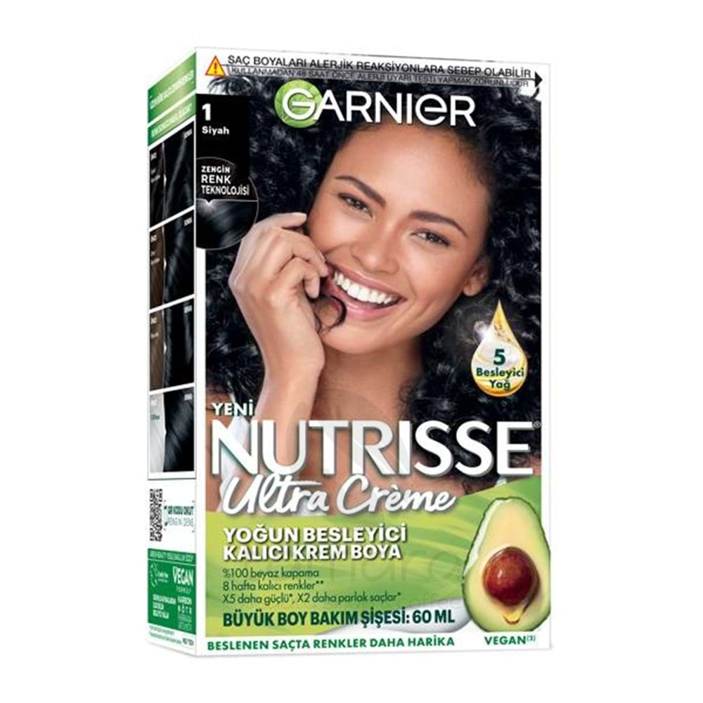 Garnier Nutrisse Yoğun Besleyici Kalıcı Krem Saç Boyası 1 Siyah