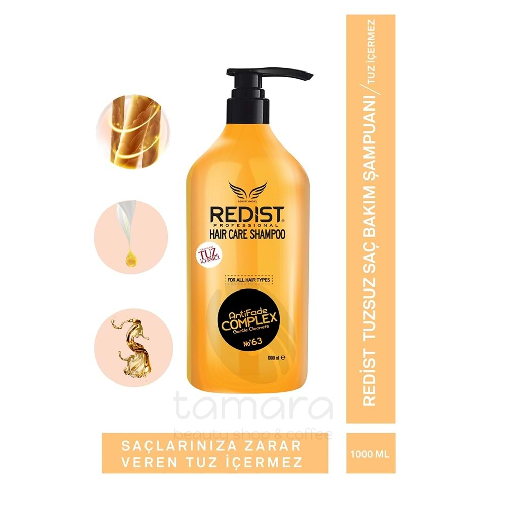 Redist Haircare Shampoo 1000 Ml Şampuan Tuz Içermez, Unisex, Tüm Saçlar Için Uygun