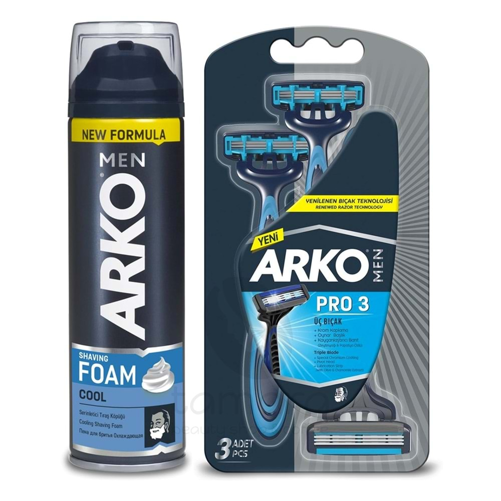 Arko Men Pro3 Tıraş Bıçağı 3’Lü509050 + Cool Tıraş Köpüğü 200 ML