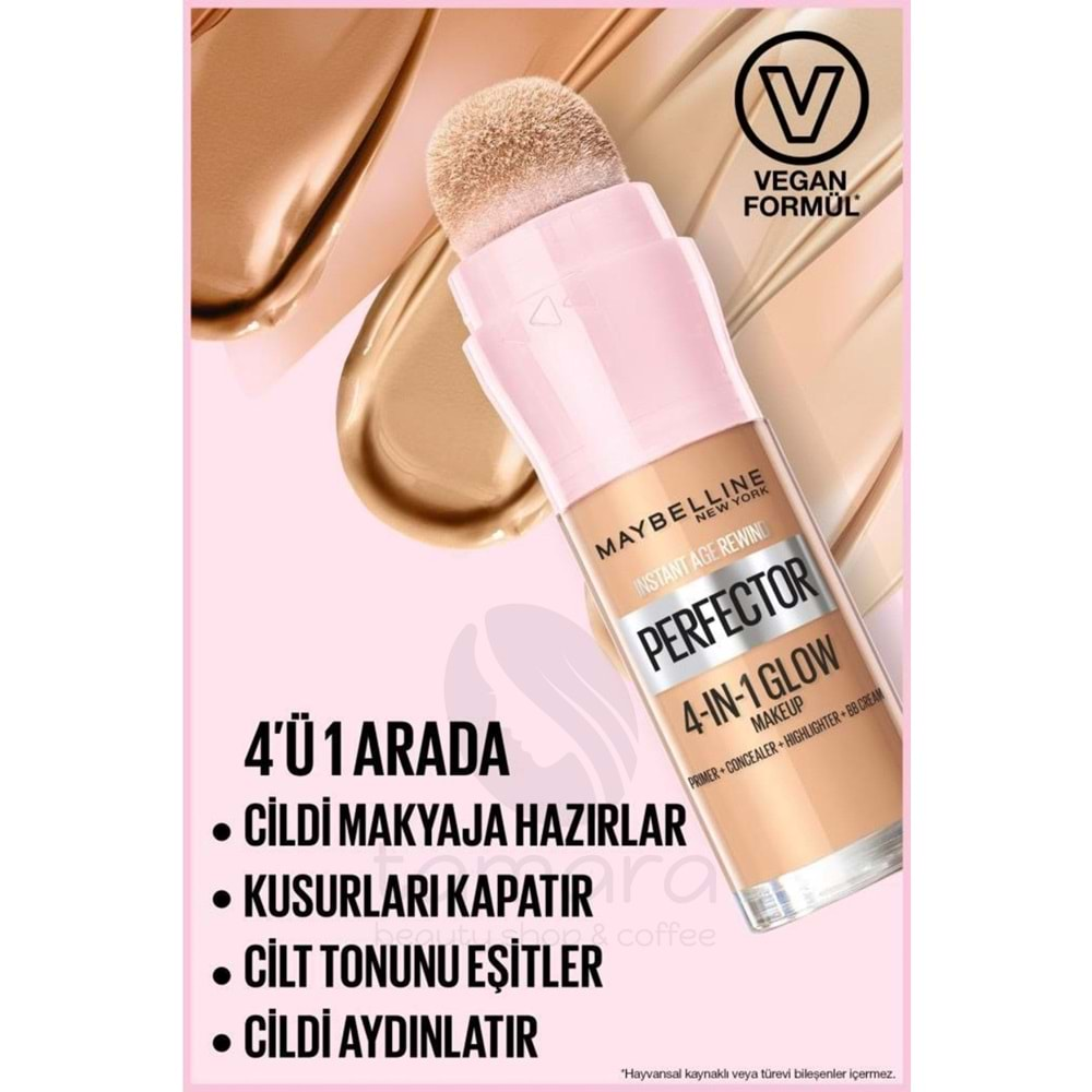 Maybelline New York Instant Perfector Glow 4 Etki 1 Arada Fondöten- 00 Fair Light 20 Ml