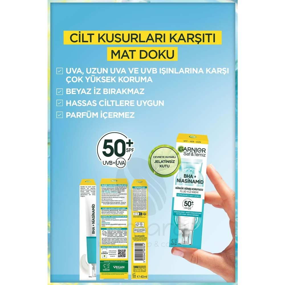 Garnier Saf Ve Temiz Bha Niasinamid Günlük Güneş Koruyucu Fluid Yüz Kremi Spf50 40ml