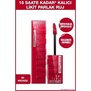 Maybelline New York Super Stay Vinyl Ink Uzun Süre Kalıcı Likit Parlak Ruj 50 Wicked