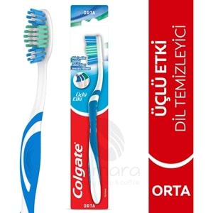 Colgate Üçlü Etki Dil Temizleyicili Arka Dişlere Uzanan Orta Diş Fırçası