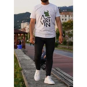 Artvin Logo Baskılı Bisiklet Yaka Tişört Beyaz Xs Beden