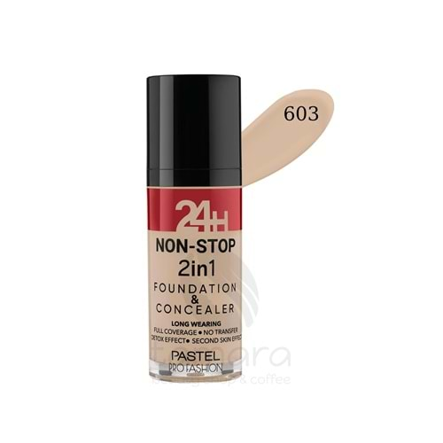 Pastel 24H Non-Stop 2in1 Foundation & Concealer - Fondöten & Kapatıcı 603 Ivory