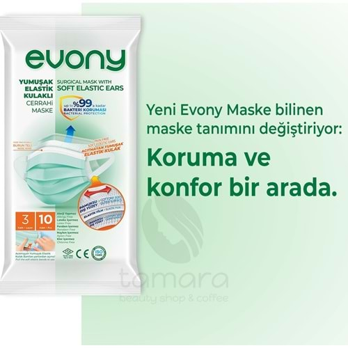 Evony Yumuşak Elastik Kulaklı Maske 10'lu