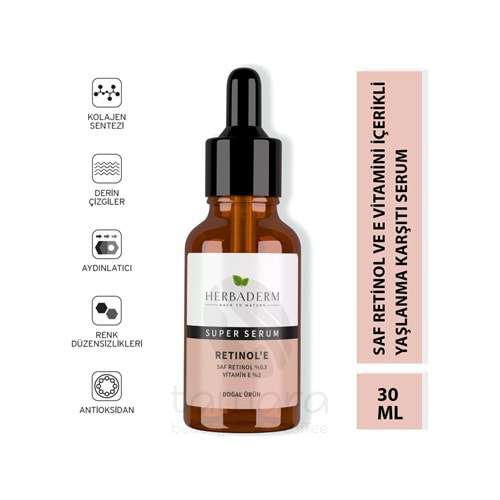 Herbaderm Süper Serum (Saf Retinol %0.3 + Vitamin E %2) Yaşlanma Karşıtı 30 Ml