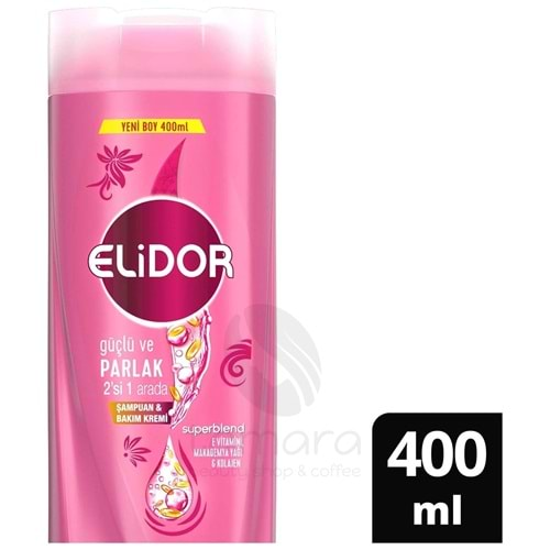 Elidor Superblend 2'si 1 Arada Şampuan ve Saç Bakım Kremi Güçlü ve Parlak E Vitamini Makademya Yağı 400 ml