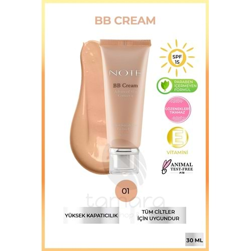 Note BB Cream Nemlendirici Etkili Doğal Kapatıcı SPF 15 BB Krem 01