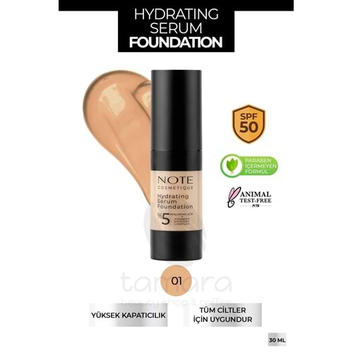 Note Hydrating Nemlendirici Etkili Hyaluronik Asitli SPF 50 Serum Fondöten 01