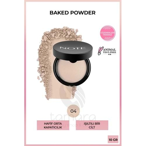 Note Baked Powder Işıltılı Bitişli Highlighter Toz Yüz Pudrası 04 Porcelain Ivory