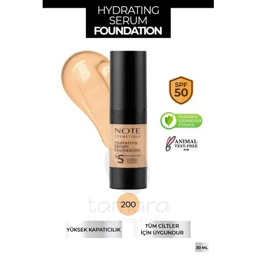 Note Hydrating Nemlendirici Etkili Hyaluronik Asitli SPF 50 Serum Fondöten 200