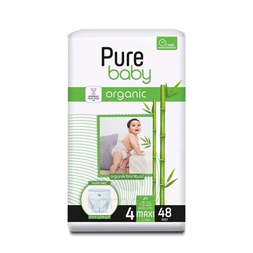 Pure Baby Organik Bambu Özlü Külot Bez Tekli Paket 4 Numara Maxi 48 Adet