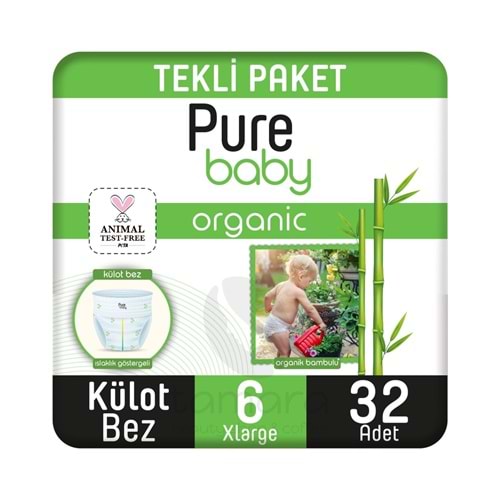 Pure Baby Organik Bambu Özlü Külot Bez 2'Li Paket 6 Numara Xlarge 32 Adet