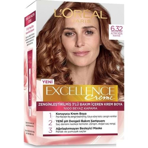 Loreal Paris Excellence Creme Saç Boyası 6.32 Altın Açık Kahve