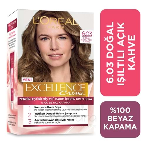 Loreal Paris Excellence Creme Saç Boyası 6.03 Doğal Işıltılı Açık Kahve