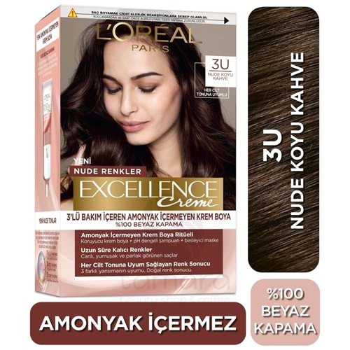 Loreal Paris Excellence Creme Nude Renkler Saç Boyası – 3u Nude Koyu Kahve