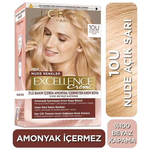 Loreal Paris Excellence Creme Nude Renkler Saç Boyası – 10U Nude Açık Sarı