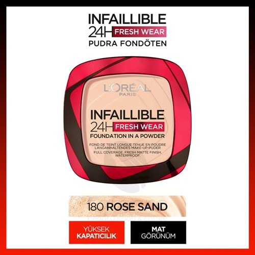 Loreal Paris Infaillible 24H Fresh Wear Pudra Fondöten 180 Rose Sand