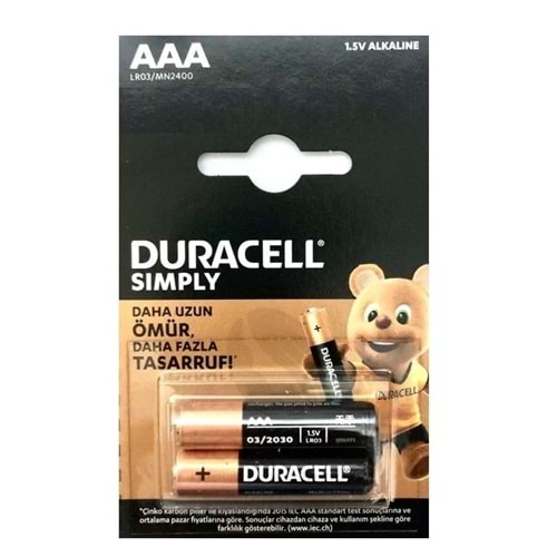 Duracell Sımply İnce Kalem Pil AAA 2'Li