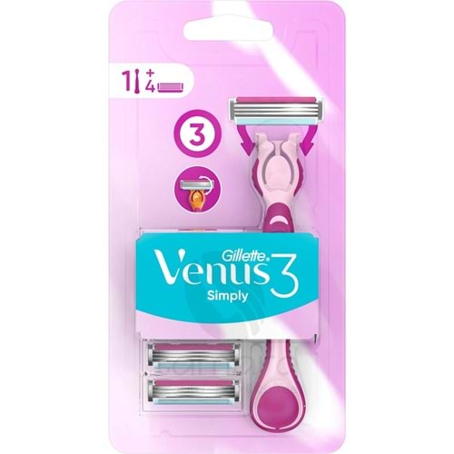 Gillette Simply Venus 3 Tıraş Makinesi + 4 Yedek