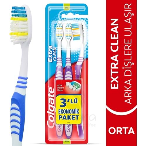 Colgate Extra Clean Dil Temizleyicili Arka Dişlere Uzanan Orta Diş Fırçası 2+1