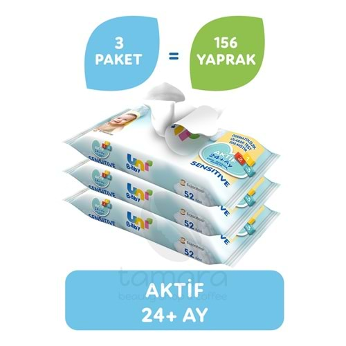 Uni Baby Aktif Sensitive Islak Mendil 3'lü 156 Yaprak